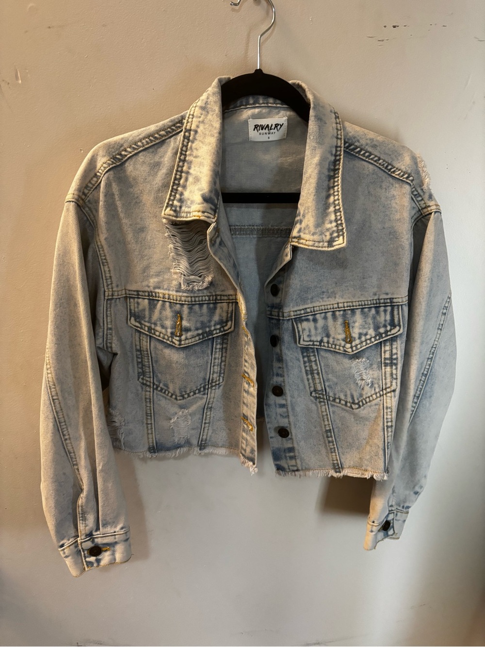Rivalry Threads Light Wash Distressed Cropped Denim Jacket